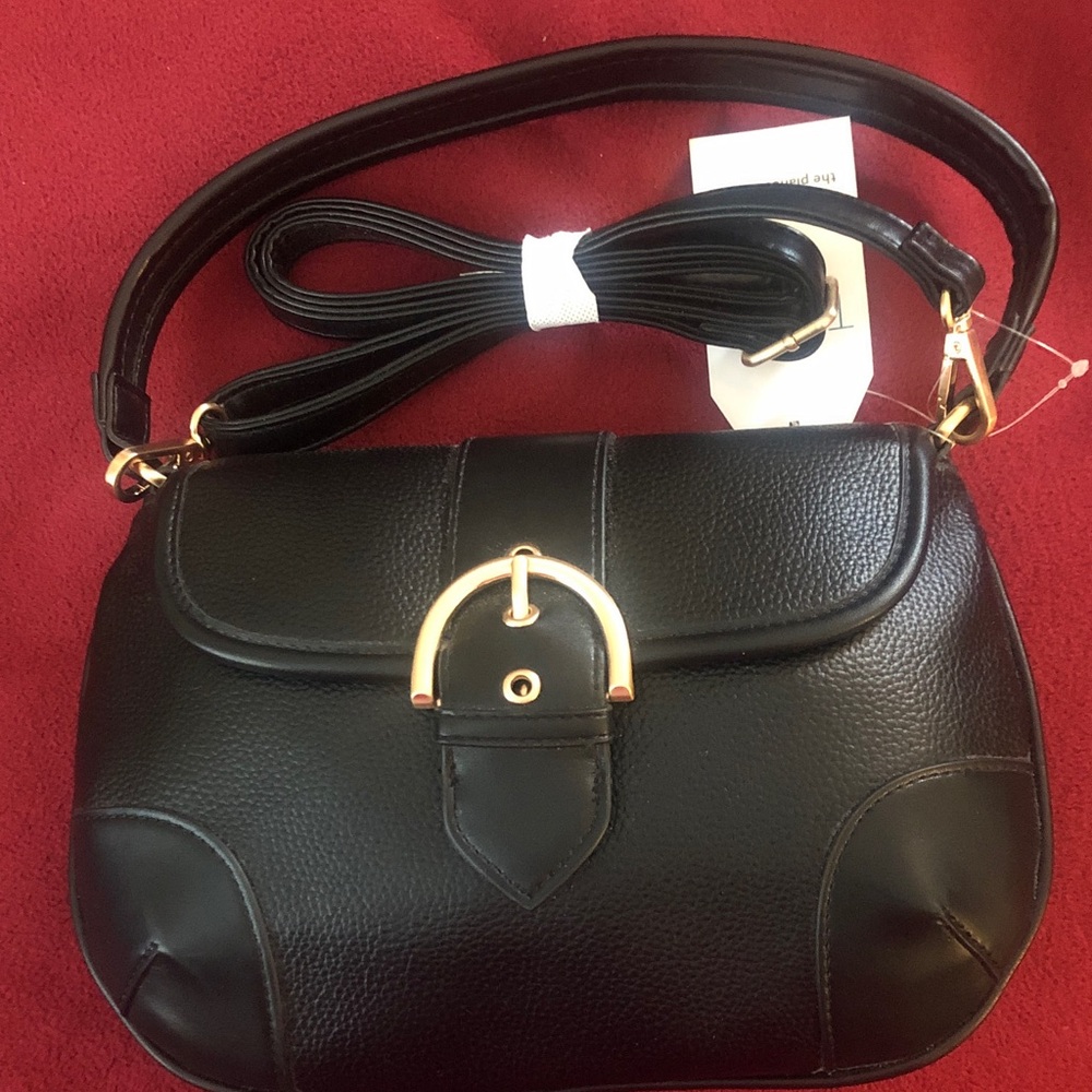 Time and Tru Black Crossbody Bag with Gold Accents